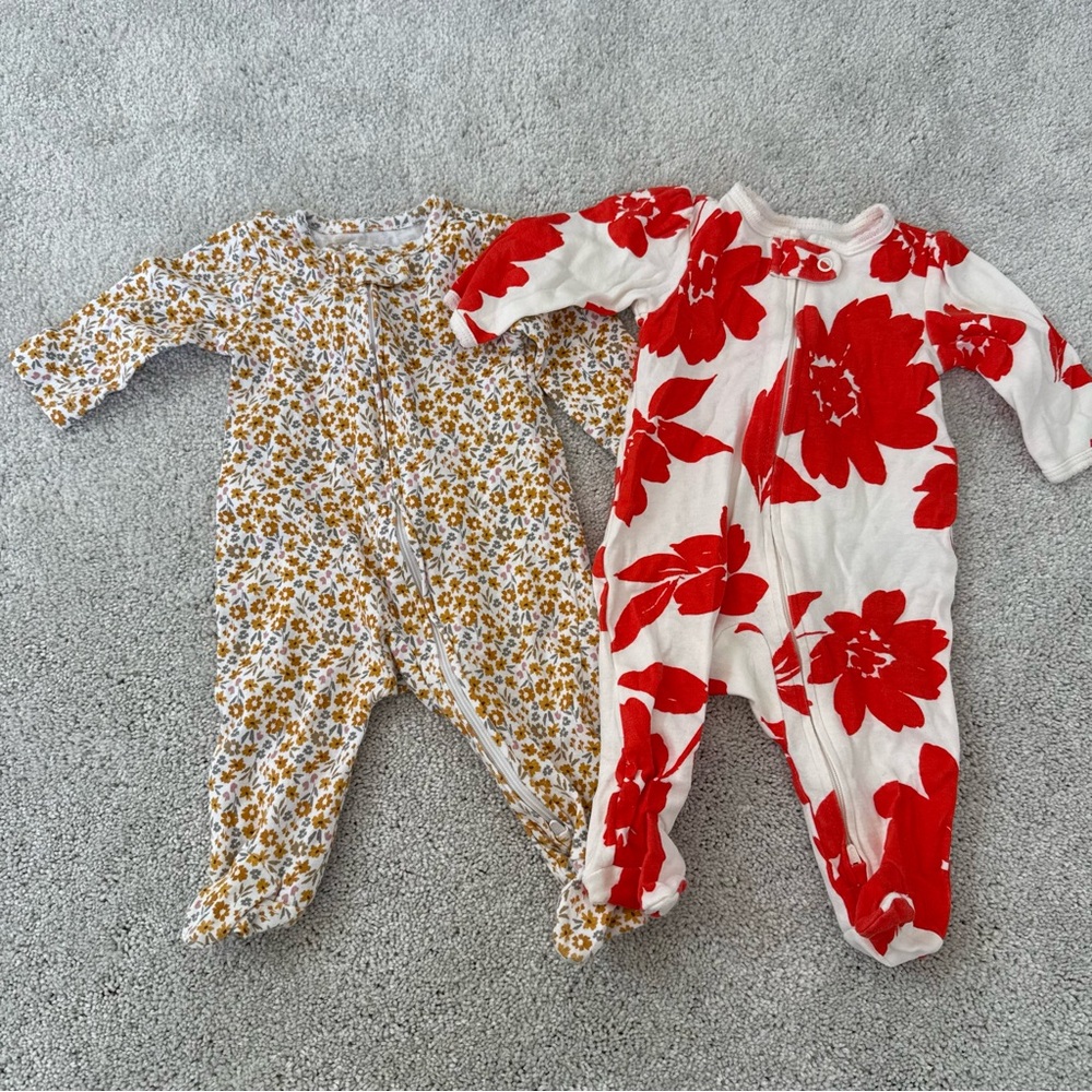 Carter's Red and Yellow Floral Kids Footie Bundle